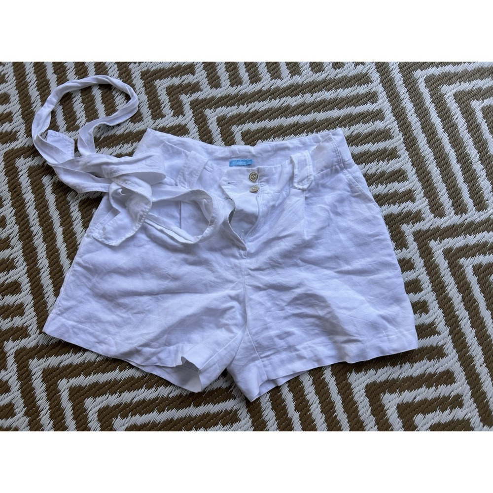 J.McLaughlin White Linen Blend Paperbag Waist Tie Belt Shorts Womens 4 Inseam 4"